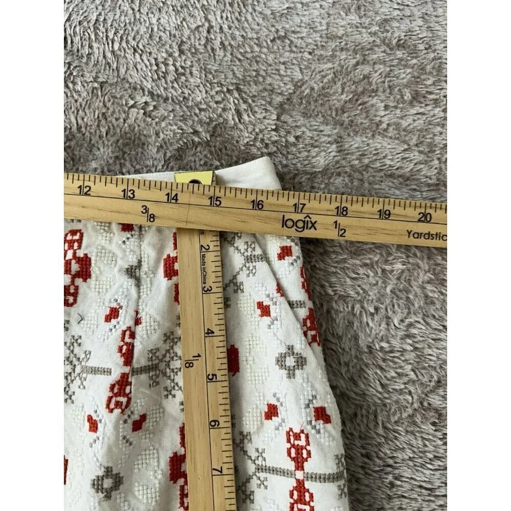 Maeve Cotton Embroidered Skirt Pompom Hem Lined Anthropologie Size 12 Cream Red